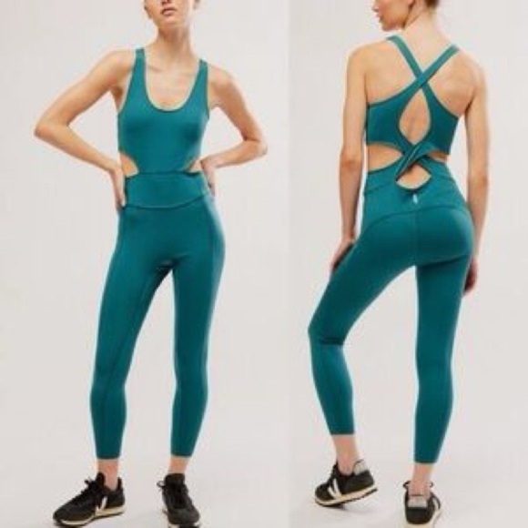 NWT Free People FP Movement Back It Up Jumpsuit dark green size x-small - Picture 1 of 11